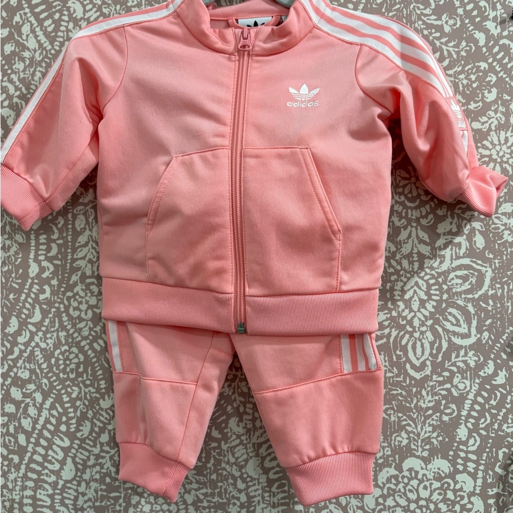 Adidas Coral and White Baby Tracksuit